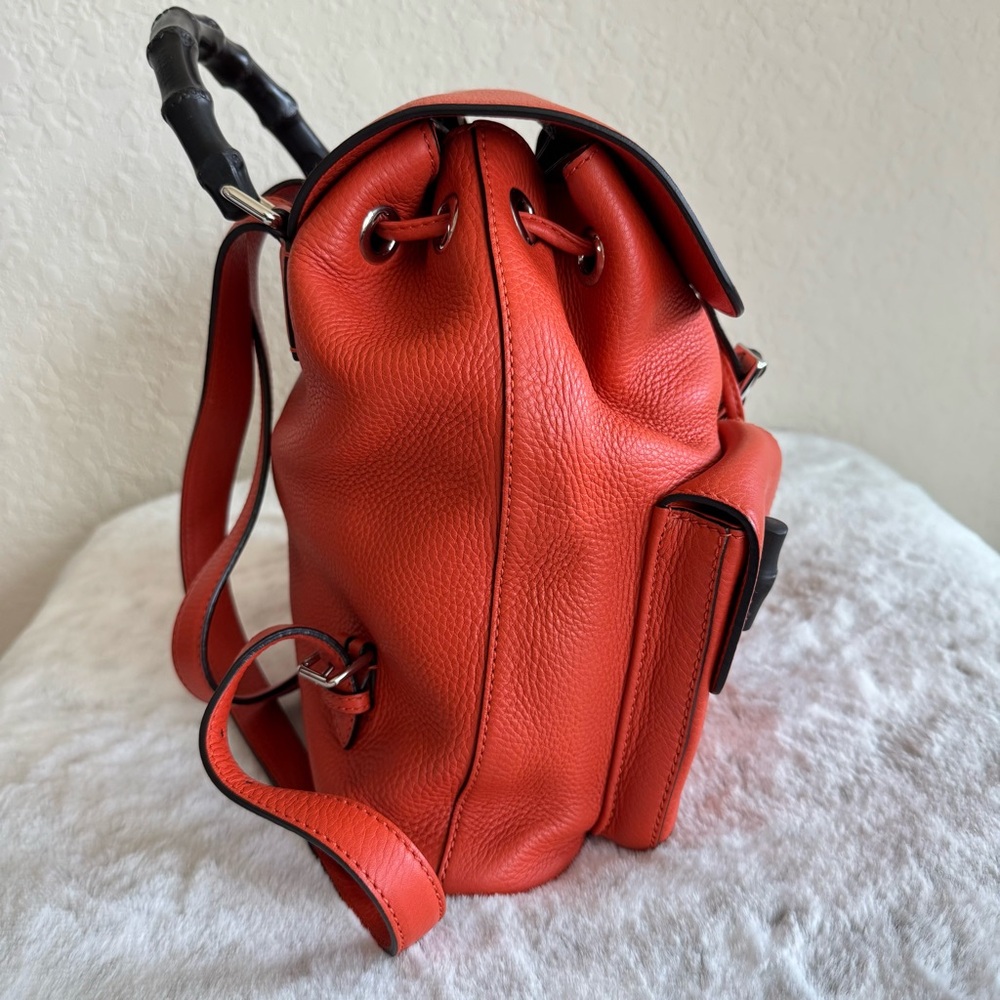 Gucci Vibrant Orange Leather Bamboo Backpack. P0221 - Picture 5 of 17